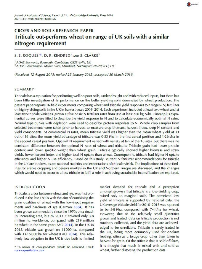 Triticale paper in J Ag Sci preview